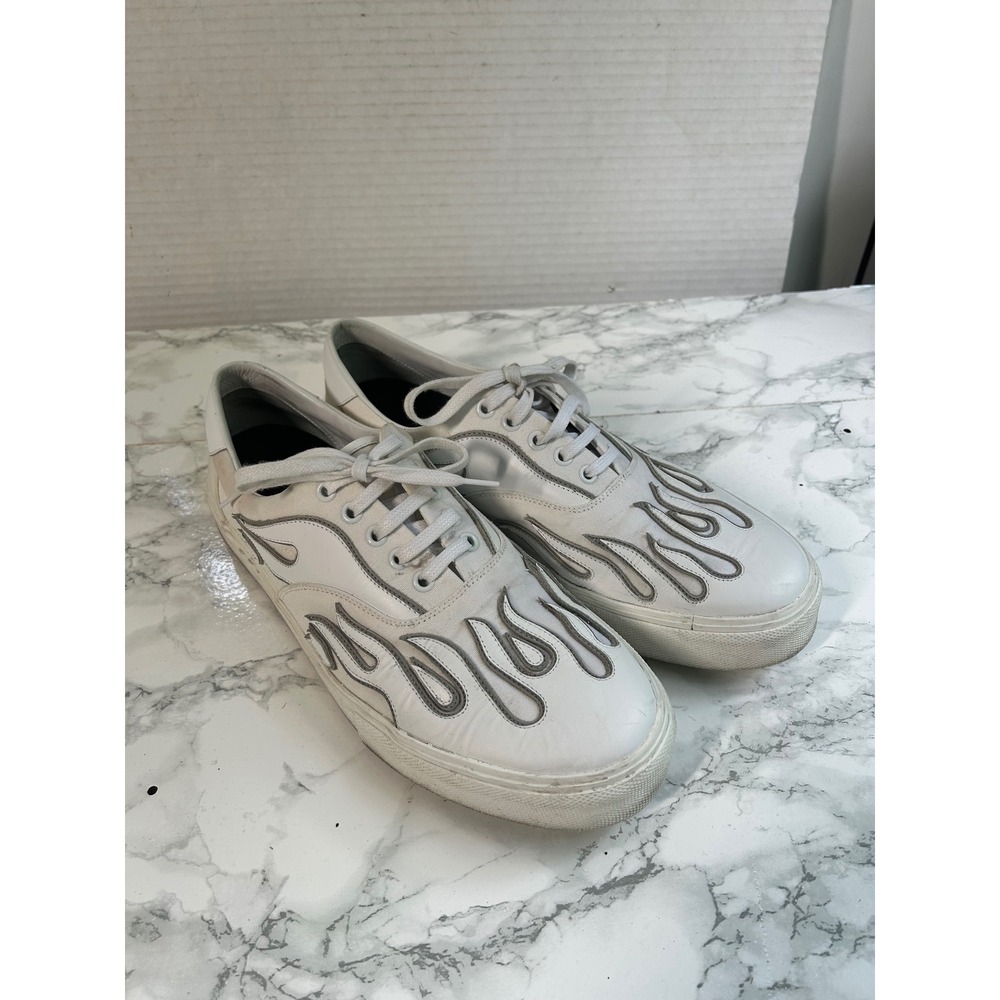 Amiri Flame Low Top Sneakers Mens 42 White Leather Canvas Luxury Streetwear Shoe